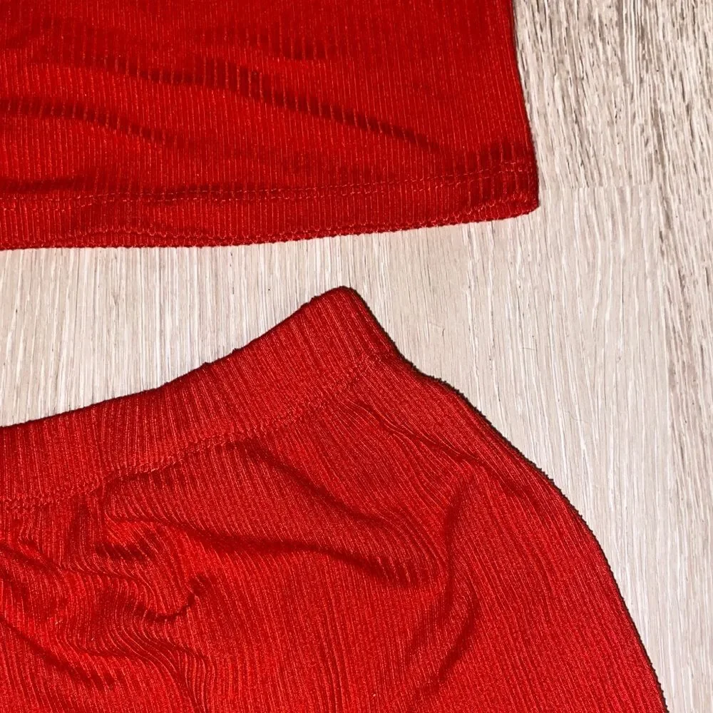 Capella Cropped Ribbed Tank and High Waisted Loungewear Shorts 2 Piece Set sz Lg